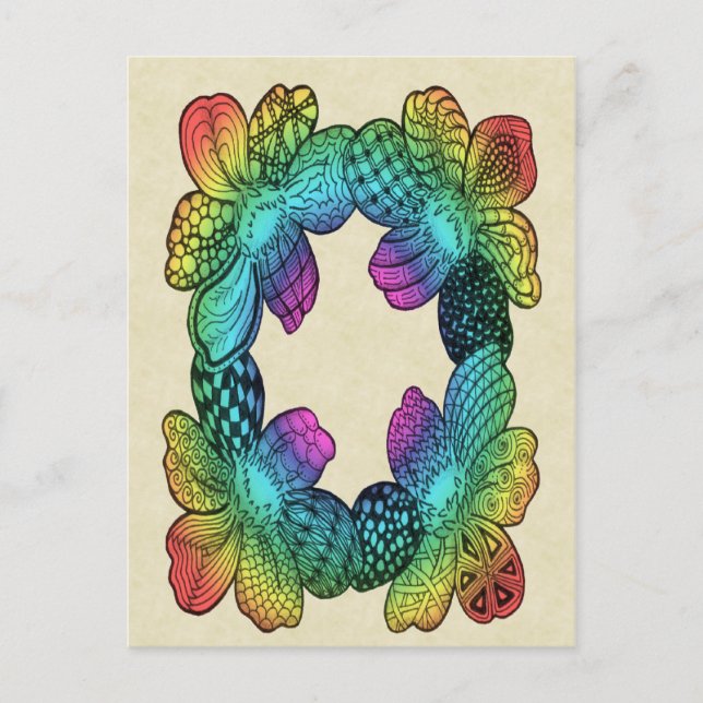 Rainbow Flower Doodle Vykort (Framsida)
