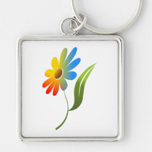 RAINBOW FLOWER FYRKANTIG SILVERFÄRGAD NYCKELRING