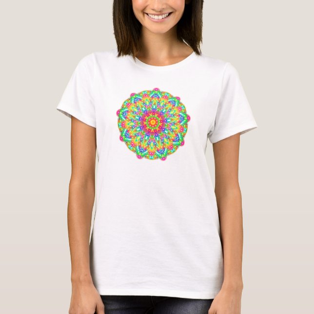 Rainbow Flower Mandala Boho T-Shirt (Framsida)