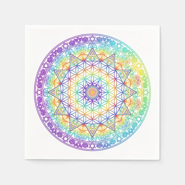 Rainbow Flower of Life Mandala Pappersservett (Framsidan)