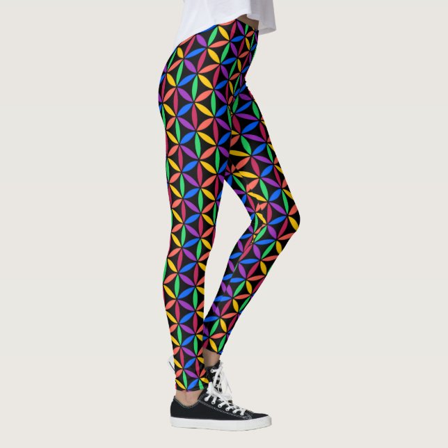 Rainbow Flower of Life Mönster Leggings (Höger)