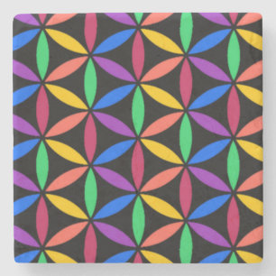 Rainbow Flower of Life Mönster Stenunderlägg