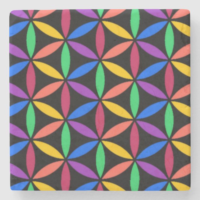 Rainbow Flower of Life Mönster Stenunderlägg (Framsidan)