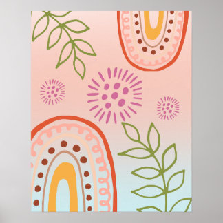 Rainbow Flowers Boho Abstrakt Poster