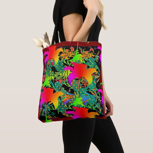 Rainbow Flowers Galore Tote Bag Tygkasse (Närbild)