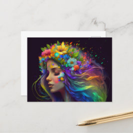 Rainbow Flowers & Hair Woman Vykort