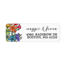Rainbow Flowers LGBT Bröllop Returadress Etikett