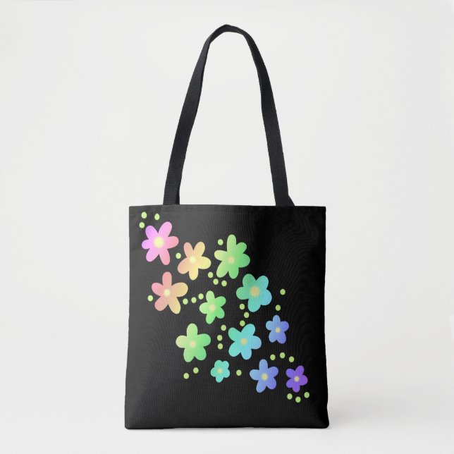 Rainbow Flowers on Black Tygkasse (Framsida)