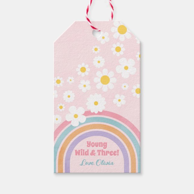 Rainbow Flowers Retro Birthday Favors Party Märkre Presentetikett (Framsidan)