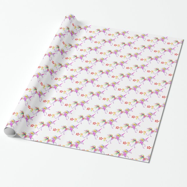 RAINBOW FLOWERS UNICORN VECTOR MÖNSTER PRESENTPAPPER (Utrullad)