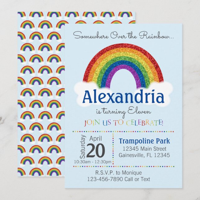 Rainbow Födelsedagsfest inbjudan - Rainbow Party (Fram/baksida)