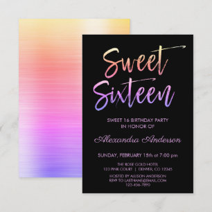 Rainbow Foil and Black Sweet sixteen Birthday Inbjudningar