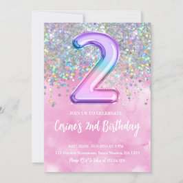 Rainbow Foil Girl 2nd Birthday Inbjudningar