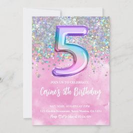 Rainbow Foil Girl 5:e födelsedagsinbjudan Inbjudningar