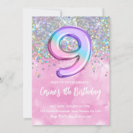 Rainbow Foil Girl Niine Birthday Inbjudningar