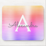 Rainbow Foil Monogram Namn Mousepad Musmatta<br><div class="desc">Guld,  Rosa och Lila Rainbow Ombre Pastel Faux Brushed Metall Monogram Namn Monogram Mousepad. Den här muspekaren kan anpassas till din första namn.</div>