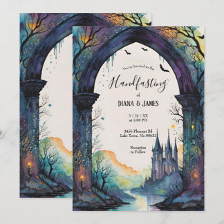 Rainbow Forest Castle Arch Pagan Handfasting Inbjudningar