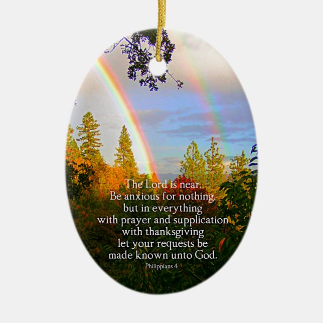 Rainbow Forest Christian Scripture Bible Verse Julgransprydnad Keramik (Framsidan)