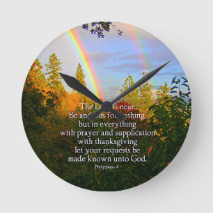 Rainbow Forest Christian Scripture Bible Verse Rund Klocka