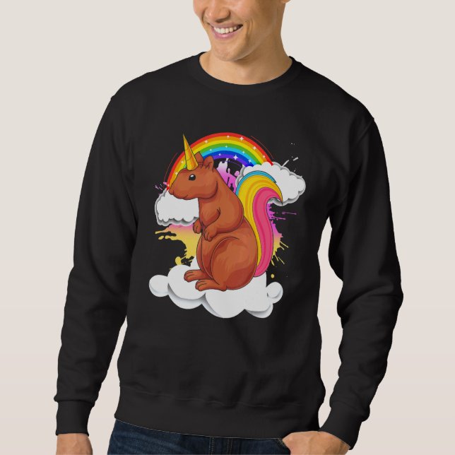 Rainbow Forest Squirrelcorn Fantasy Animal Unicorn Lång Ärmad Tröja (Framsida)