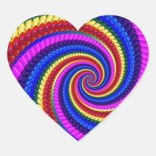 Rainbow Fractal Art Swirl Mönster Hjärtformat Klistermärke