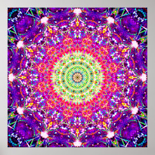 Rainbow Fractaler   Kaleidoscopic Mandala Poster