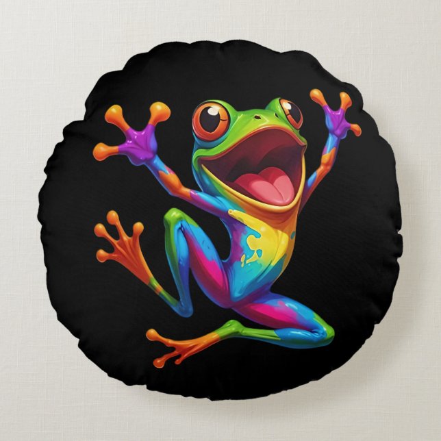 Rainbow Frog  Rund Kudde (Framsidan)