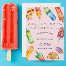 Rainbow Fruit Popsicle Födelsedagsfest inbjudan