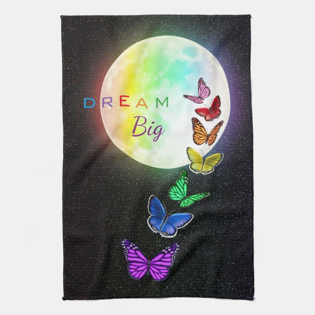 Rainbow Full Moon & Rainbow Butterflies Dream Big Kökshandduk (Vertikal)
