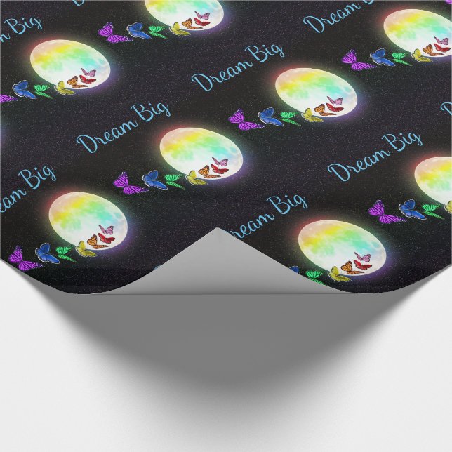 Rainbow Full Moon & Rainbow Butterflies Dream Big Presentpapper (Hörn)