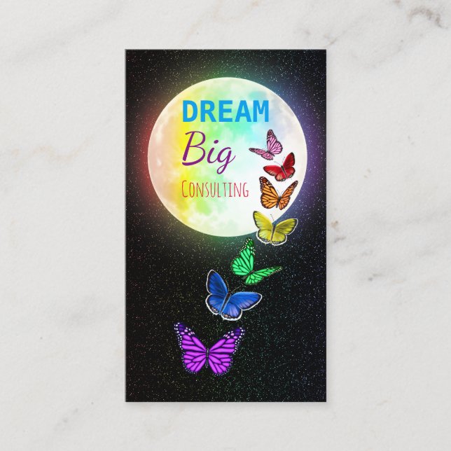 Rainbow Full Moon & Rainbow Butterflies Dream Big Visitkort (Framsida)