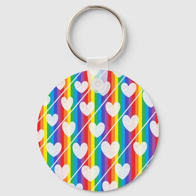 Rainbow Fullt of Hearts Keychain Nyckelring (Framsida)