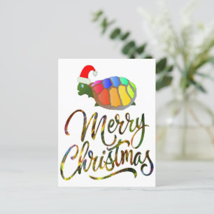 Rainbow Funny Turtle Wearing Santa Hat Julafton Gi Helg Vykort