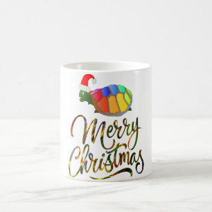 Rainbow Funny Turtle Wearing Santa Hat Julafton Gi Kaffemugg