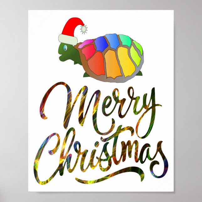 Rainbow Funny Turtle Wearing Santa Hat Julafton Gi Poster (Framsidan)