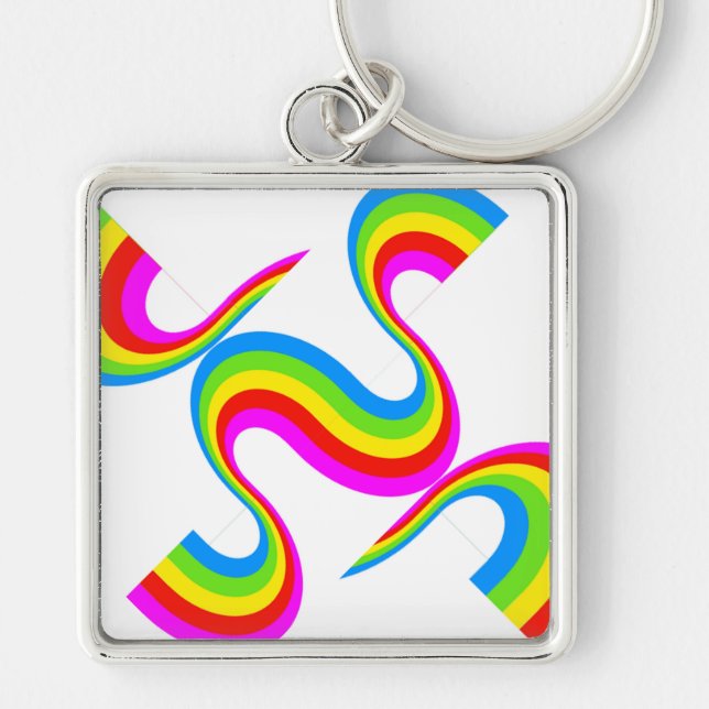 RAINBOW FYRKANTIG SILVERFÄRGAD NYCKELRING (Framsidan)