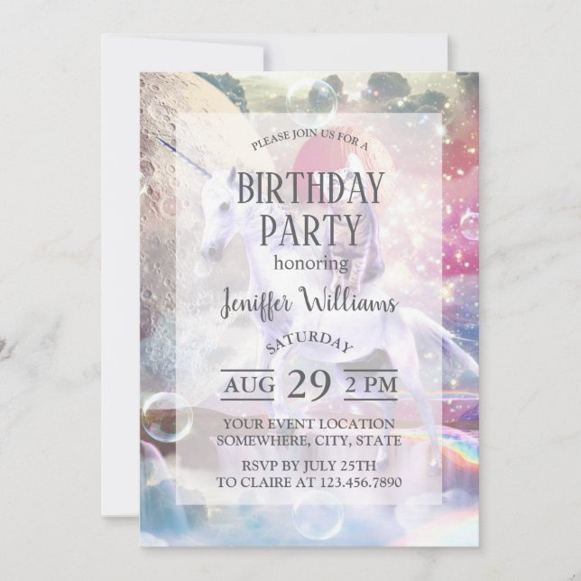 Rainbow galaxy cat ridande unicorn i rymden. inbjudningar (Framsida)