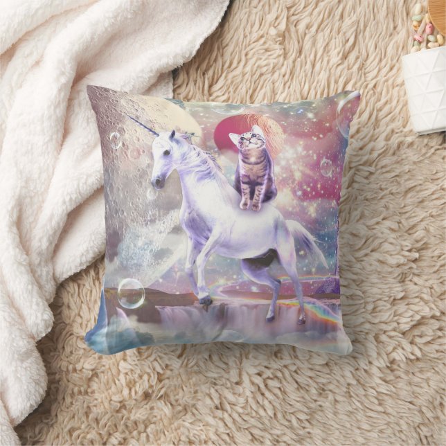 Rainbow galaxy cat ridande unicorn i rymden. kudde (Filt)