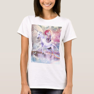 Rainbow galaxy cat ridande unicorn i rymden. t shirt