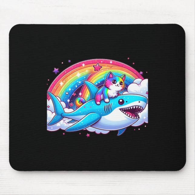 Rainbow Galaxy Cat Riding Shark in Space Funny Cat Musmatta (Framsidan)