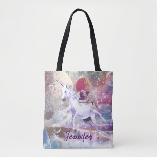 Rainbow galaxy pug ridenmajs i rymden. tygkasse (Framsida)
