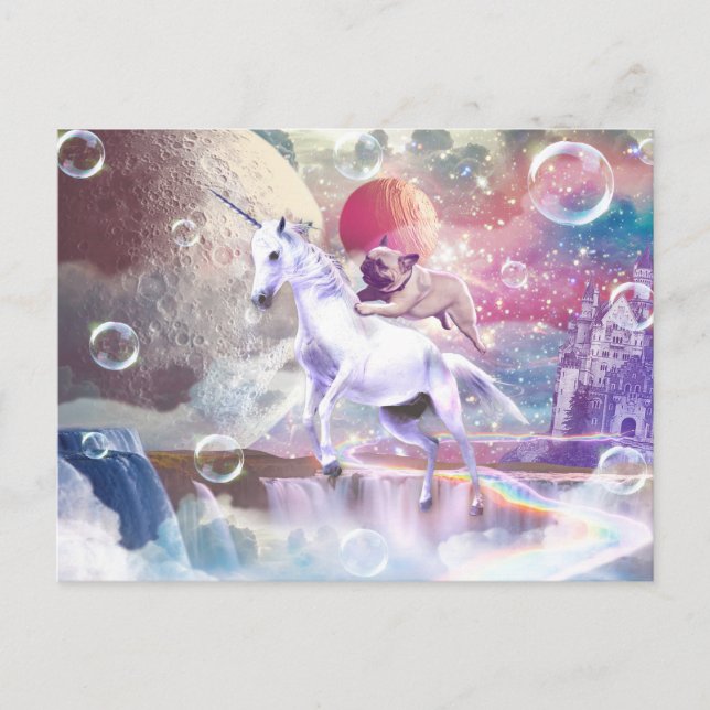 Rainbow galaxy pug ridenmajs i rymden. vykort (Framsida)