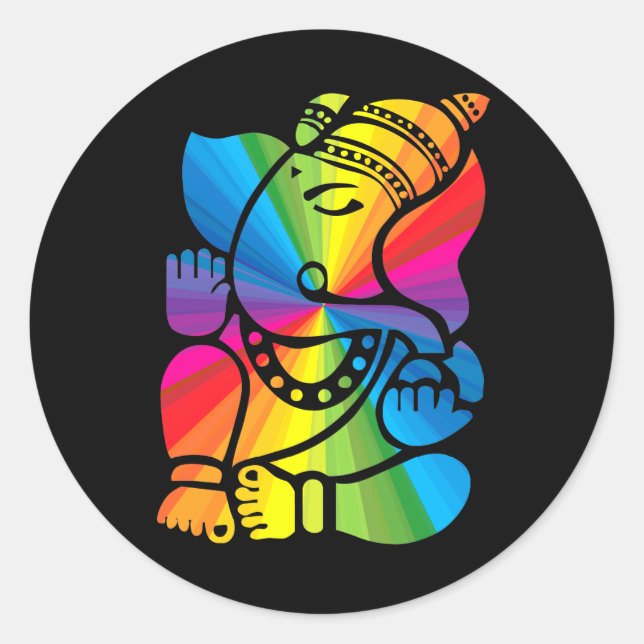 Rainbow Ganesha Runt Klistermärke (Framsida)