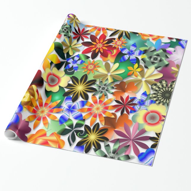 Rainbow Garden Art Deco Flowers Presentpapper (Utrullad)