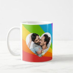 Rainbow Gay Couple Photo in Heart Romantic Kärlek Kaffemugg