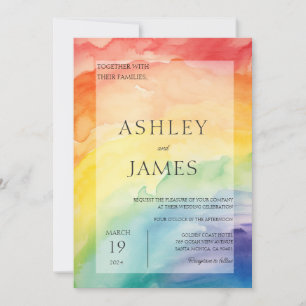 Rainbow Gay Lesbisk Bröllop LGBTQ Watercolor Inbjudningar