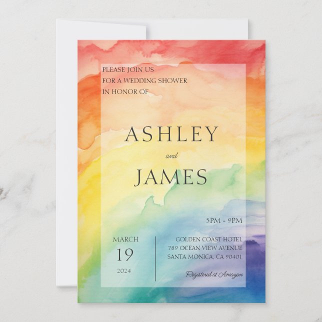 Rainbow Gay Lesbisk LGBTQ Bröllop Par Shower Inbjudningar (Framsida)