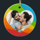 Rainbow Gay par Photo in Heart Romantic Kärlek Julgransprydnad Keramik<br><div class="desc">Cute anpassningsbar gay pride har en julklapp för lyckligt gifta manar. Lägg till ditt eget romantiska foto i söt HBT-hjärta för en personlig närvarande i kärlek.</div>