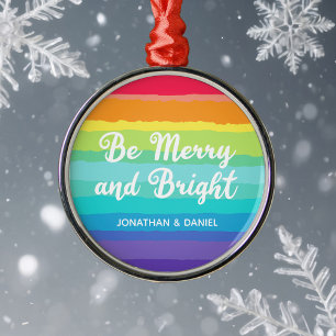 Rainbow Gay pride Merry & Bright Anpassningsbar ju Julgransprydnad Metall