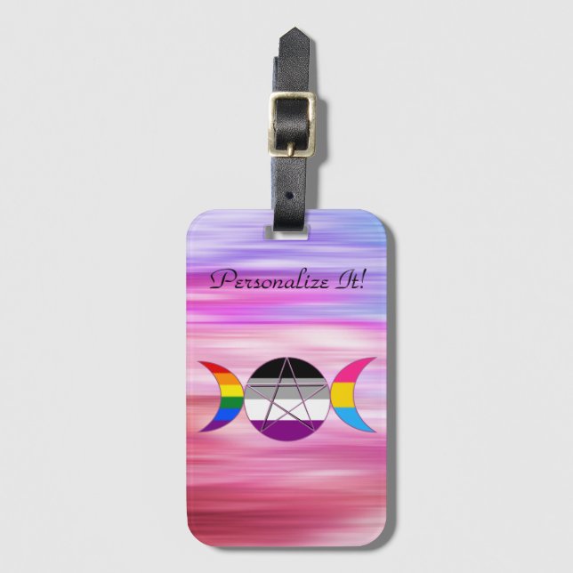 Rainbow Gay pride Triple Måne Goddess Pentacle Bagagebricka (Framsida vertikal)